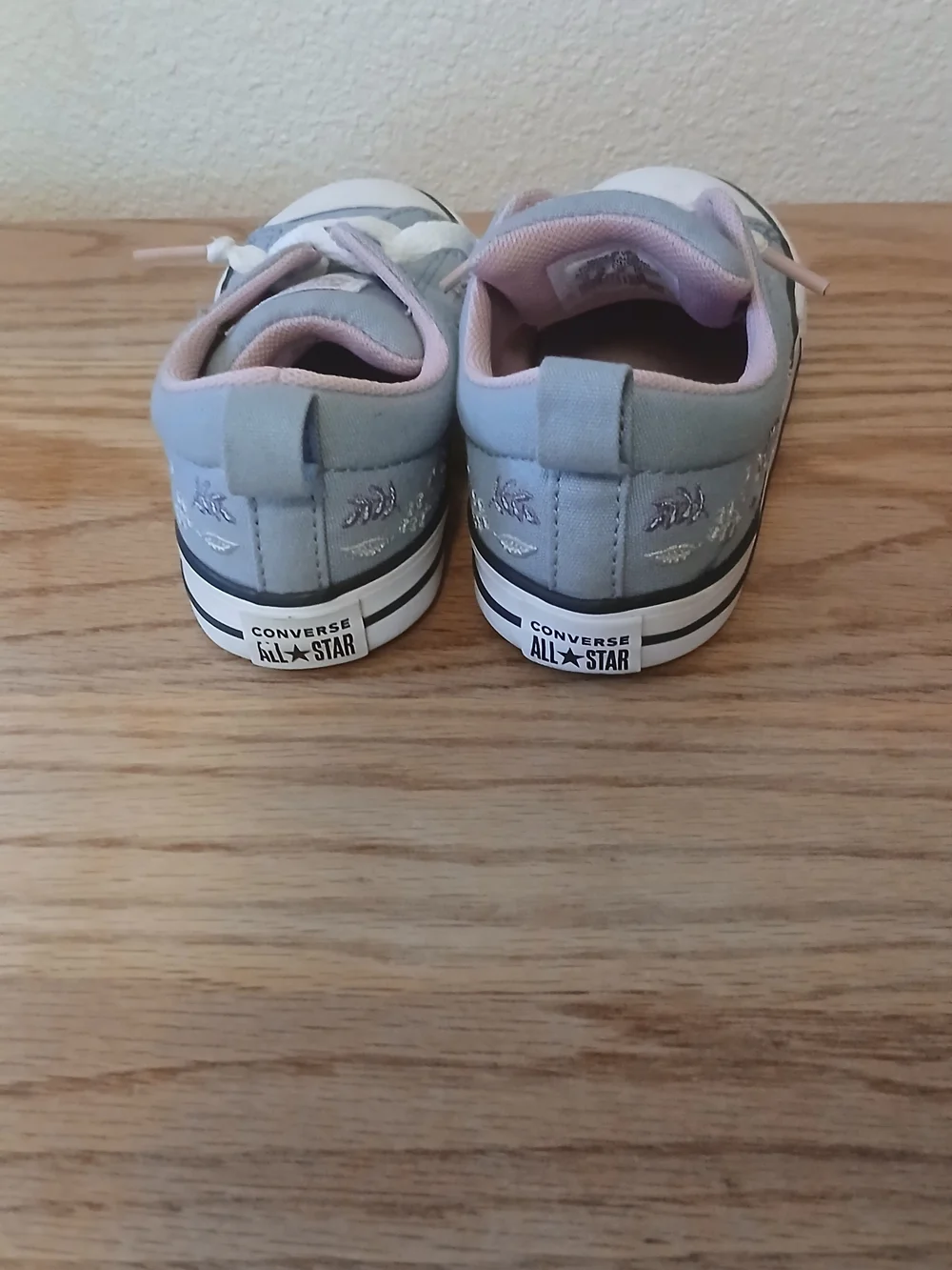 Converse Kids Blue Canvas Sneakers with Pink Lining and Floral Embroidery